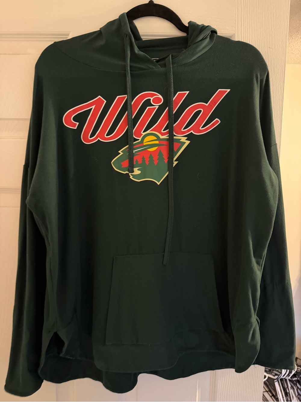 NHL Green MN Wild Pullover Hoodie with Red Script